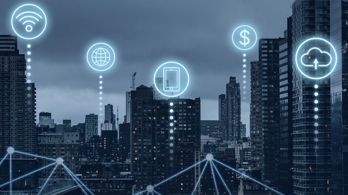 Futuristic smart city with 5G global network technology The evolution of internet